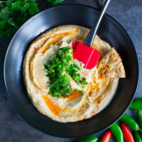 Spicy Hummus with Jalapeño Salsa