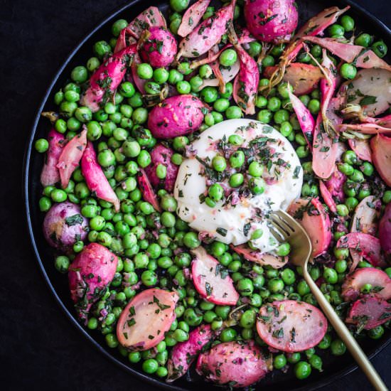 Fresh Peas & Radishes with Burrata