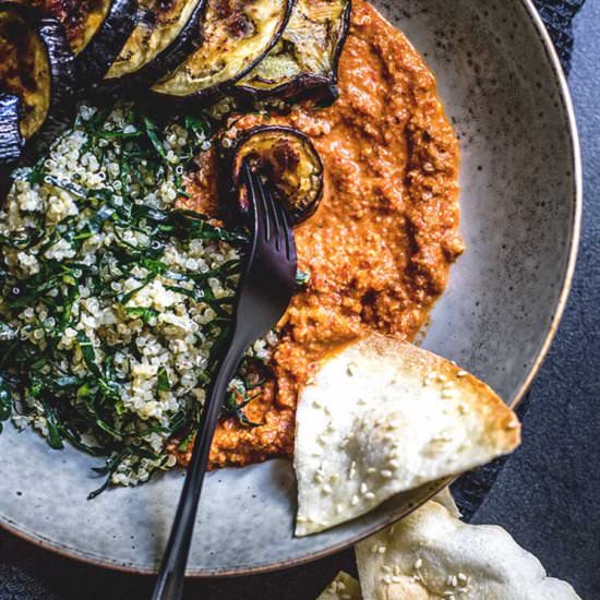 Quinoa, kale and eggplant bowl