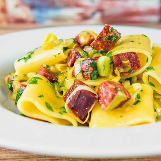Salami and Leek Pasta