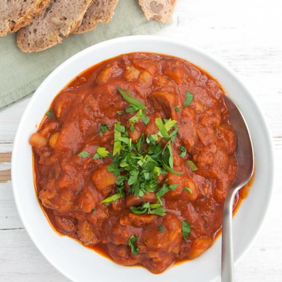 Vegan Goulash with Seitan Sausages