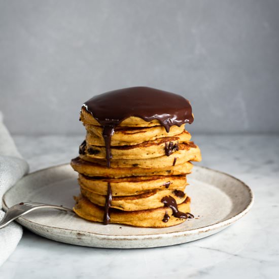 Choc-chip pumpkin pancakes
