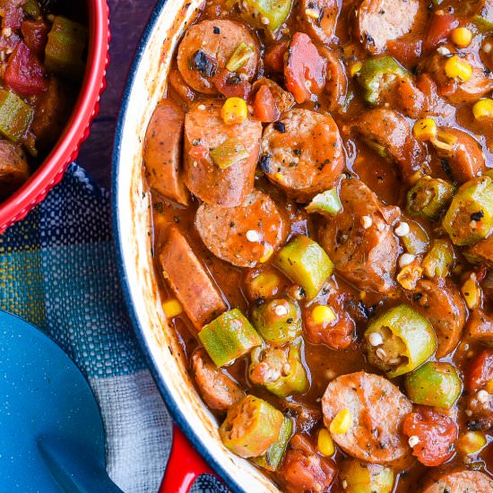 Stewed Okra with Chicken Sausage