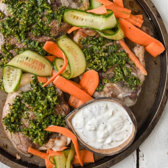 Lamb with pistachios and herbs