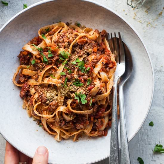 Lentil and mushroom bolognese