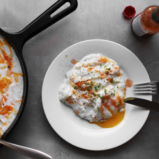 eggs poached in grits