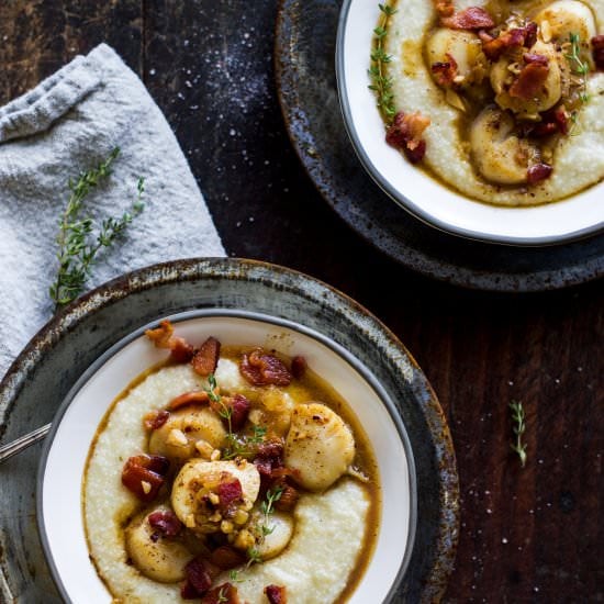 Scallops and Parmesan Thyme Grits