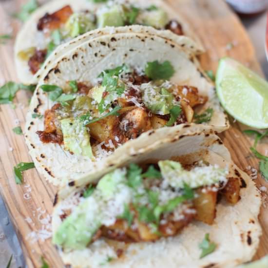 Chorizo, Potato and Mushroom Tacos