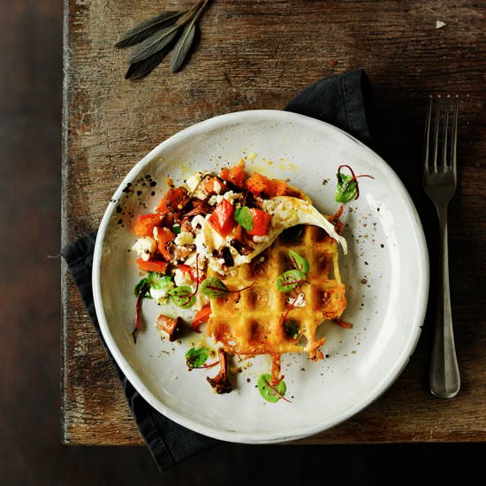 Potato waffles with roasted pumpkin