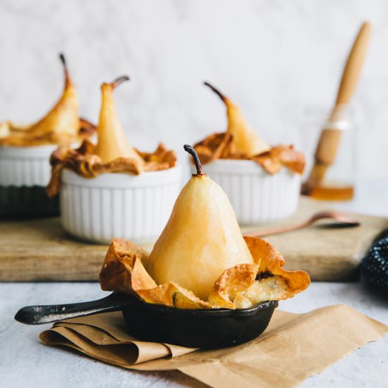 Chocolate stuffed baked pears