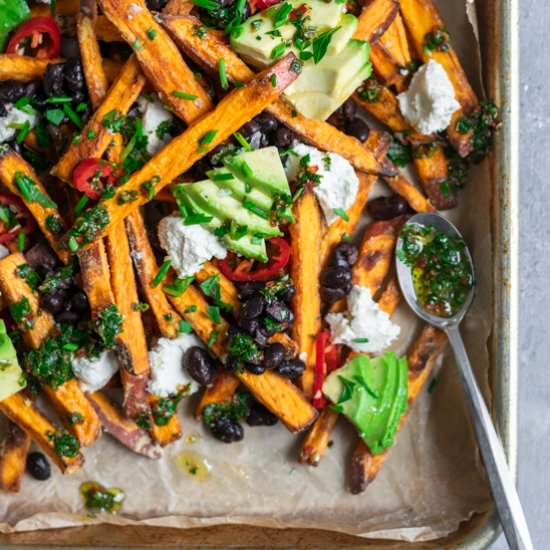 Chimichurri Loaded Sweet Potatoes