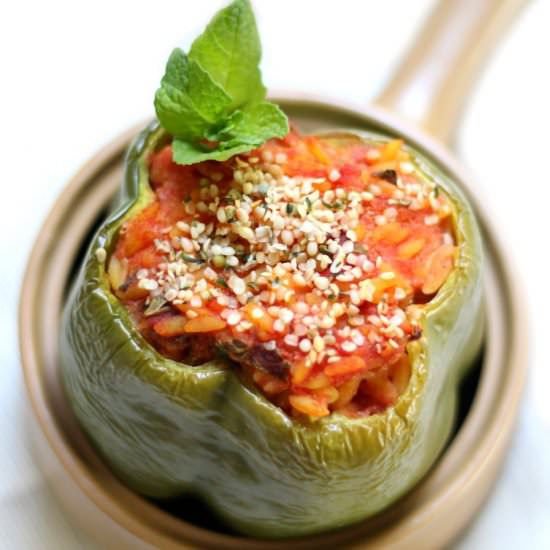 Cheesy V/GF Orzo Stuffed Peppers
