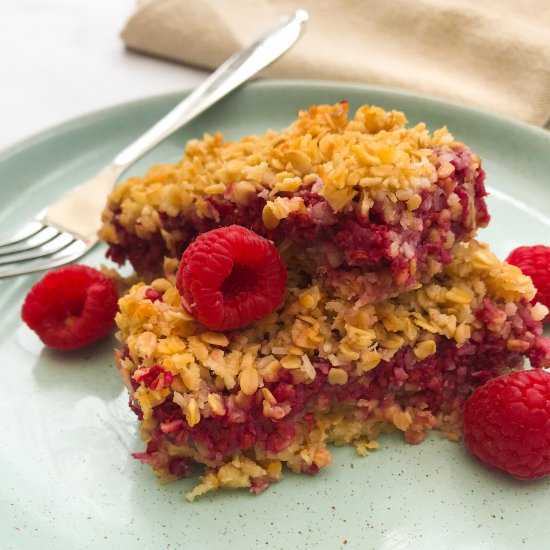 Healthy coconut raspberry flapjacks