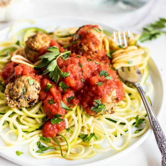 Eggplant Meatballs & Zoodles