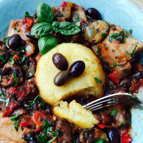 Veggies, polenta and chicken