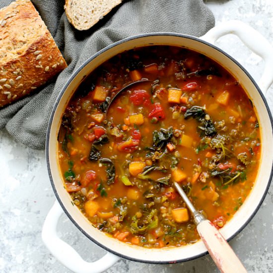 Kale Butternut Squash Lentil Soup