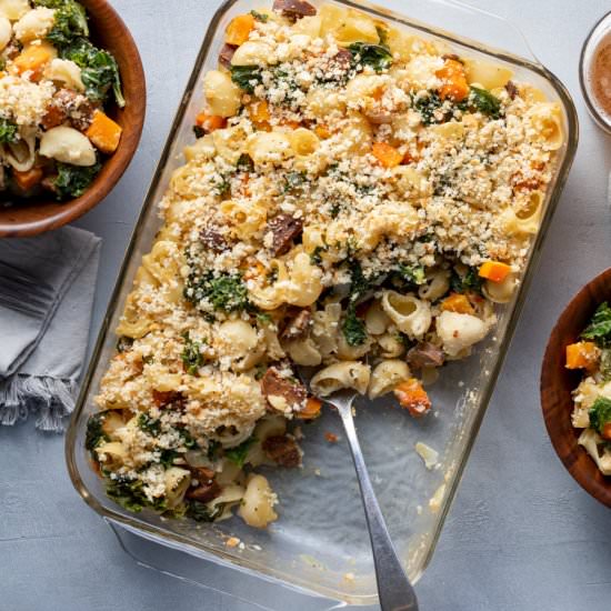 Vegan Sausage, Squash & Kale Pasta