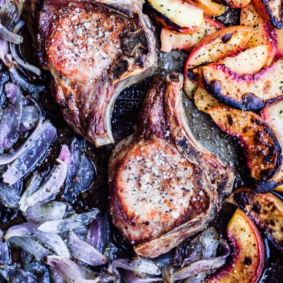 Peachy Pork Chops with Red Onions