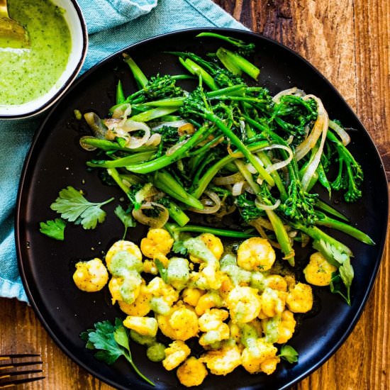 One Skillet Shrimp and Broccolini