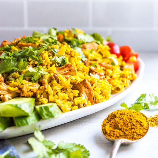 Vegan kedgeree with jackfruit