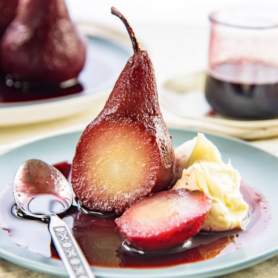 Red Wine Poached Pears