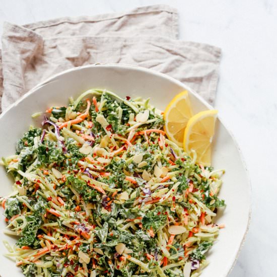 Super Easy Broccoli Kale Slaw Salad