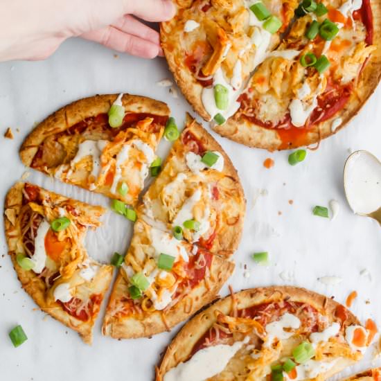 Mini Buffalo Chicken Pizzas