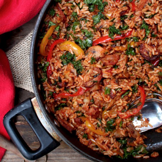 Veggie Kielbasa Rice Skillet
