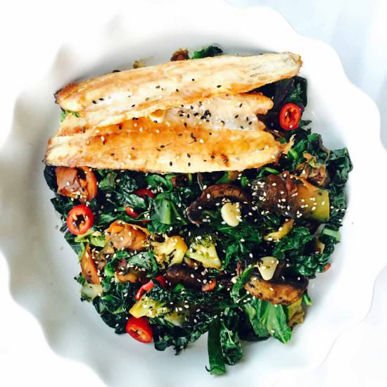 Cavolo nero and kale sea bass