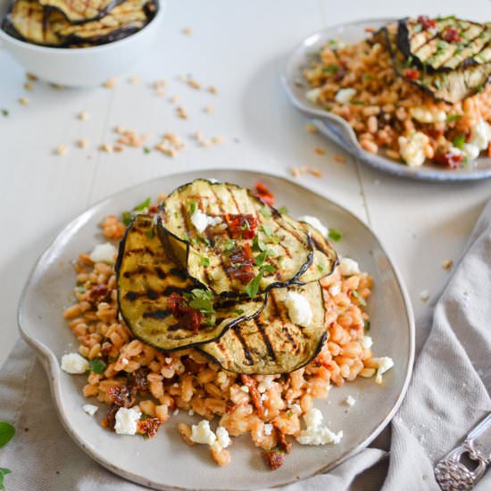 Charred Eggplant & Farro Salad