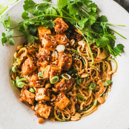 Spicy Sesame-Peanut Noodles w/ Tofu