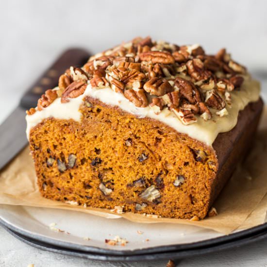 Pumpkin bread with maple frosting