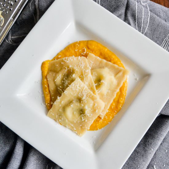 Porcini Ravioli and Pumpkin sauce