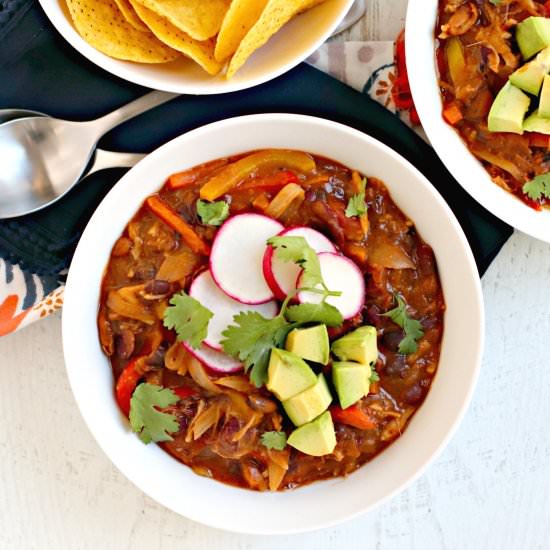 Jackfruit Chili with Fajita Veggies