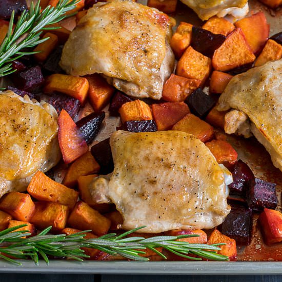 One Pan Chicken with Sweets n Beets