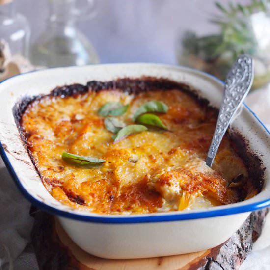 Pumpkin potato gratin with brie