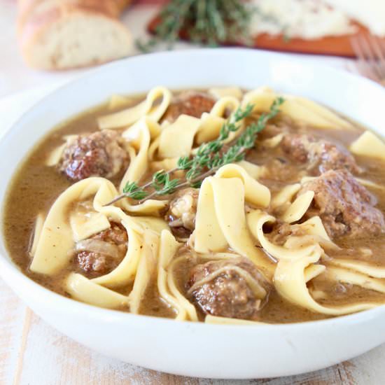 French Onion Meatball Soup