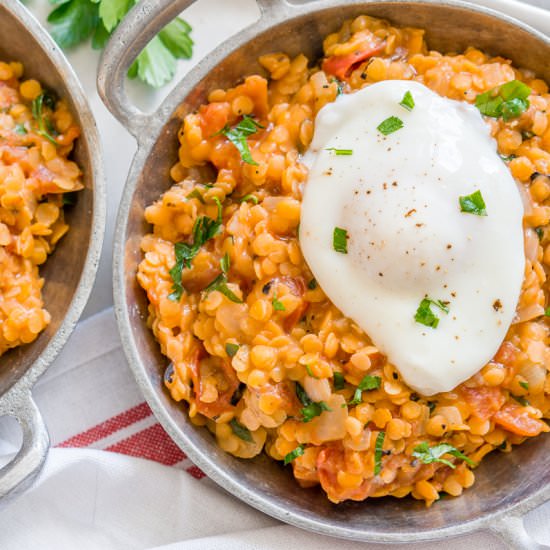 Red Lentils with Poached Eggs