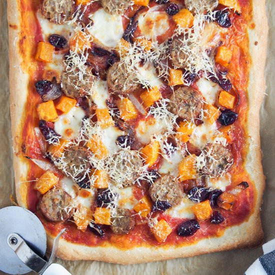 Fall pizza with squash & sausage