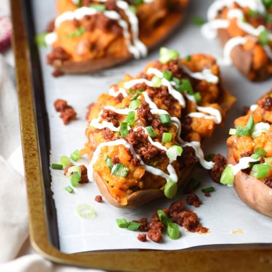 Twice Baked Sweet Potatoes Chorizo