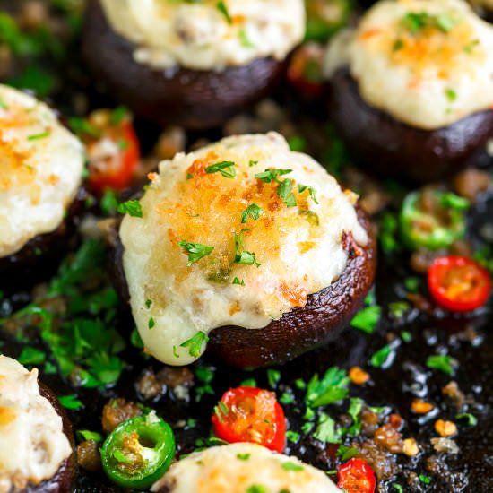 Cheesy Jalapeño Stuffed Mushrooms