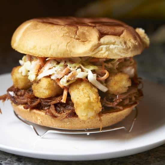 Tots, Slaw & Pulled Pork Sandwich