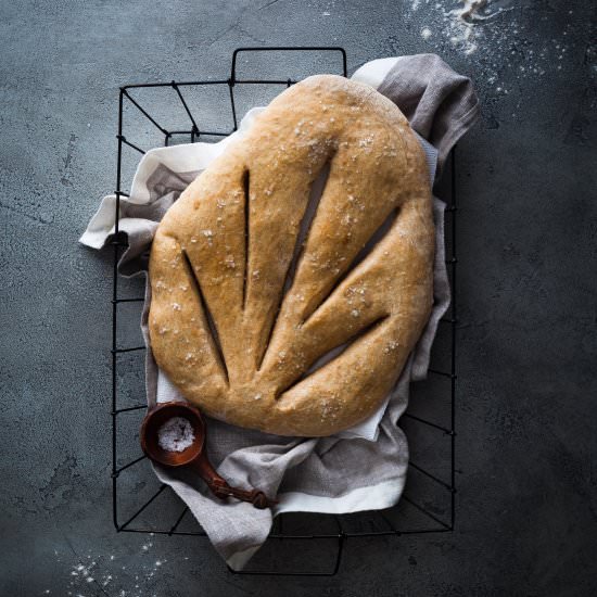 No Knead Garlic Fougasse