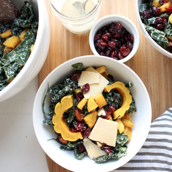 Squash, polenta, and kale Caesar