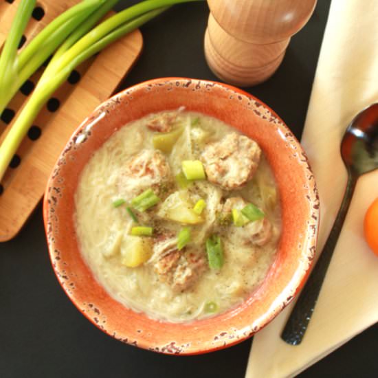 Filipino Misua Soup with Meatballs