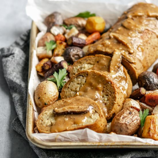 Seitan Roast with Chestnut Risotto