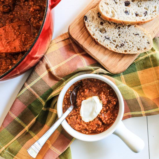 spicy sausage pumpkin & quinoa soup