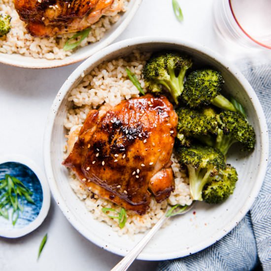 Roasted Sticky Asian Chicken Thighs