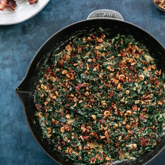 Creamed Kale with Hazelnut & Bacon