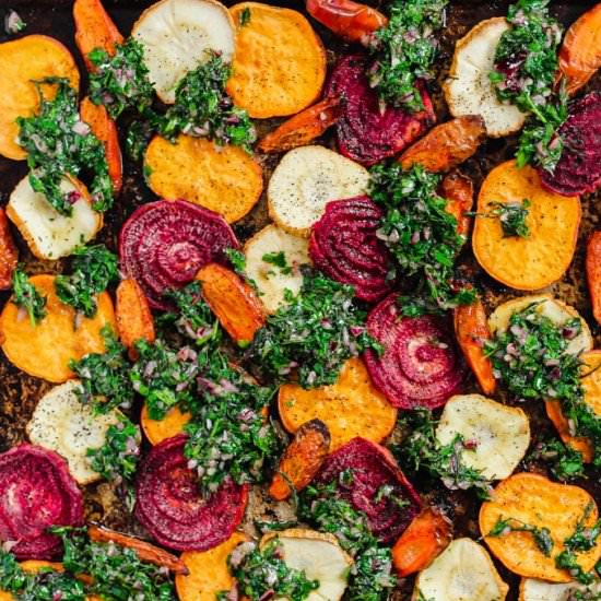 Veggies with Carrot Top Chimichurri